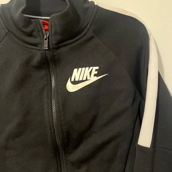 Nike Black Cropped Bomber Jacket with White Stripes - Picture 2 of 5